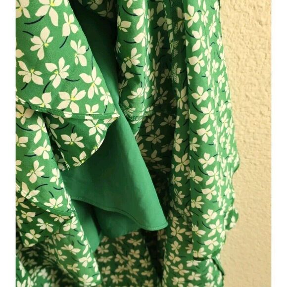 ELIZA J Green White Floral Print Plus Size 18 High/Low Faux Wrap Midi Dress - Picture 6 of 11